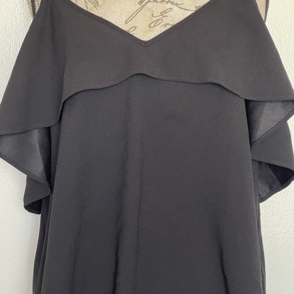 Ann Taylor Blouse Cold Shoulder Ruffle V Neckline Side Slit Black Size Medium - Picture 6 of 12